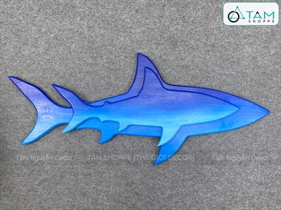 Mô hình cá mập gỗ sơn thủ công 2 mặt [Gỗ dày - 2 Size] MOHINH-PCB-01